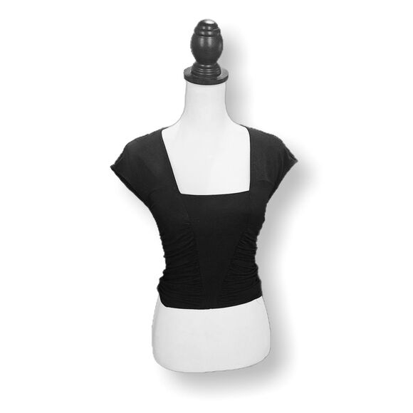 Versace (Authentic) Black Silky Ruched Vintage Y2K Top, Size IT 42/US 4-6, EUC - Picture 6 of 7